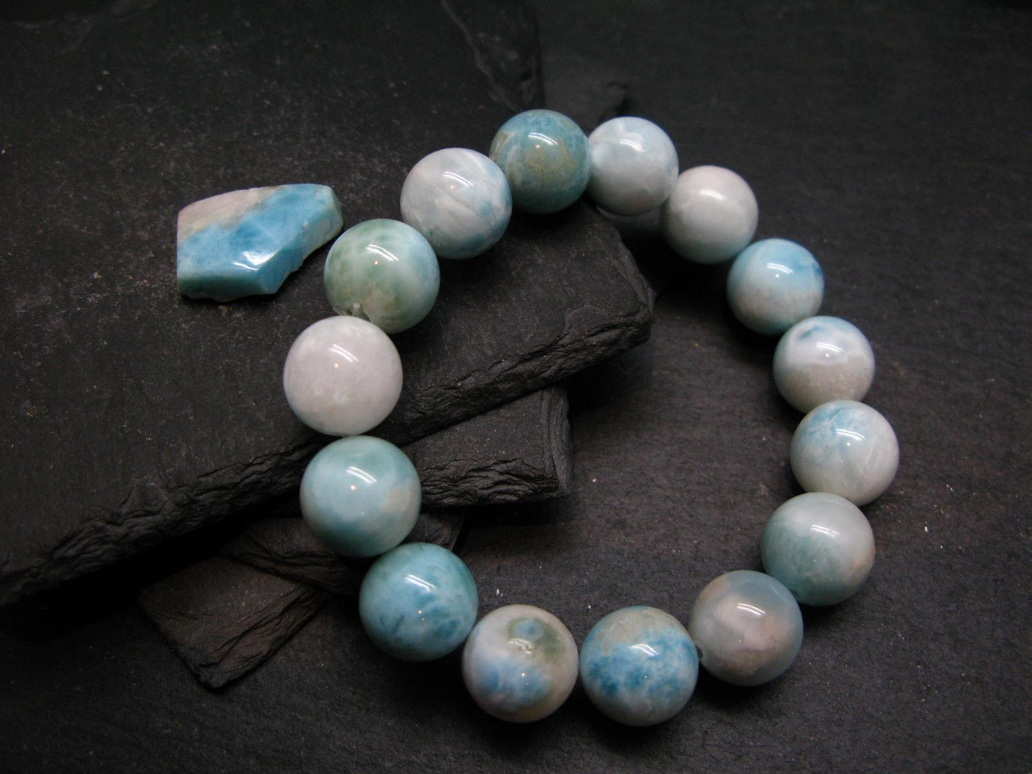 Larimar Genuine Bracelet ~ 7 Inches ~ 13mm Round Beads