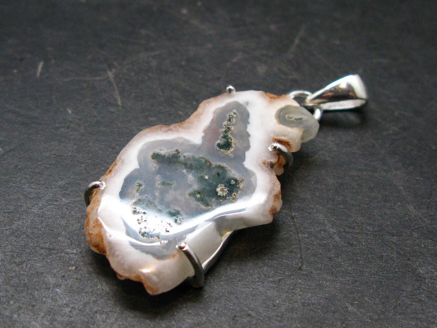 Moss Agate Silver Plated Pendant From Brazil - 6.39 Grams - 1.8"