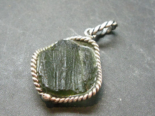 Moldavite Tektite Silver Clover Pendant from Czech Republic - 1.5" - 5.98 Grams