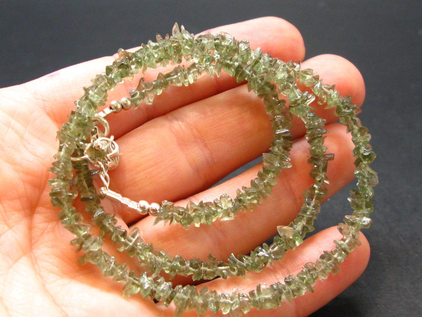 Moldavite Necklace Faceted Beads From Czech Republic - 19" - 8.73 Grams