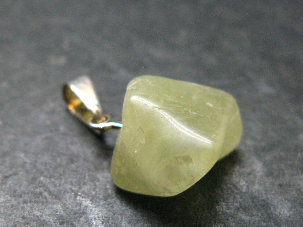 Rare Gemmy Yellowish-Green Brazilianite Terminated Crystal Silver Pendant From Brazil - 0.7" - 1.67 Grams