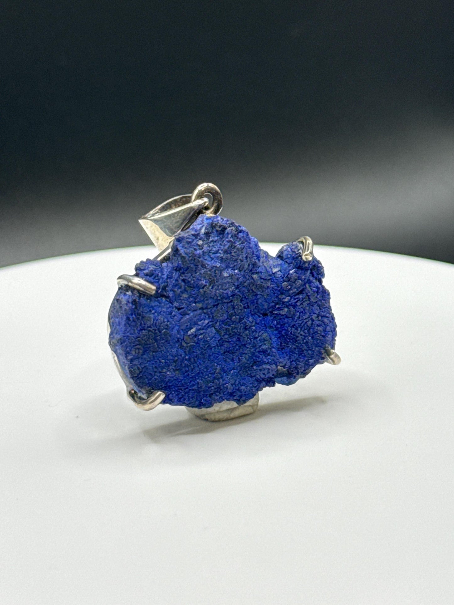 Raw Azurite Silver Amulet | Natural Blue Stone