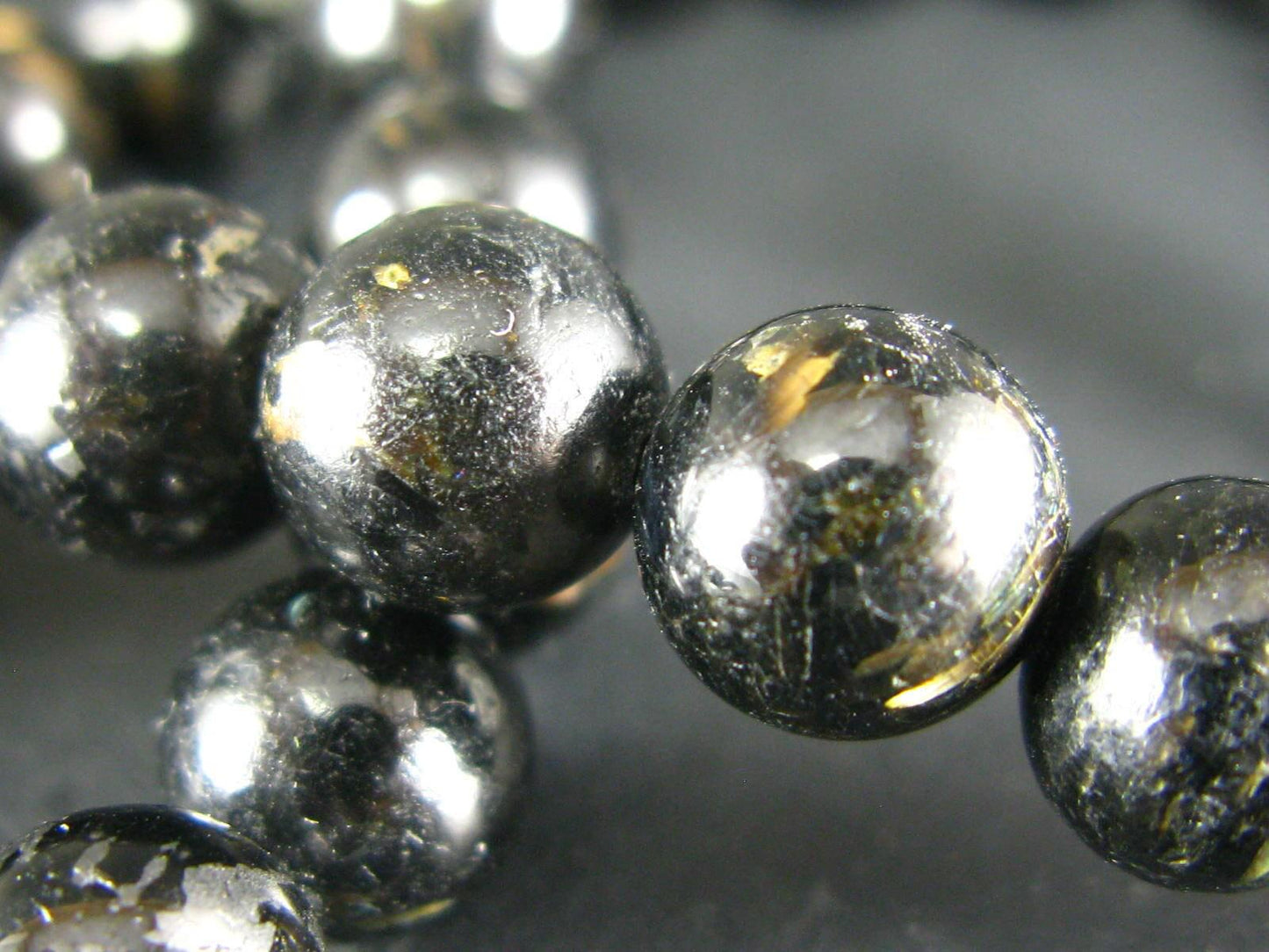 Rare Nuumite Nuummite Necklace From Greenland - 19" - 8mm Round Beads