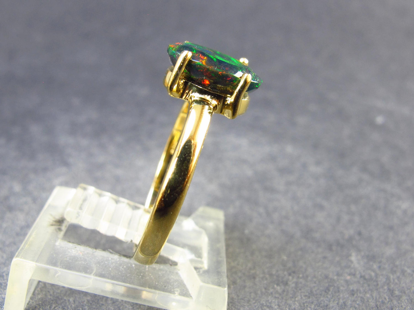 Rare Black Opal Gold Plated Silver Ring from Australia - Size 7 - 2.05 Grams