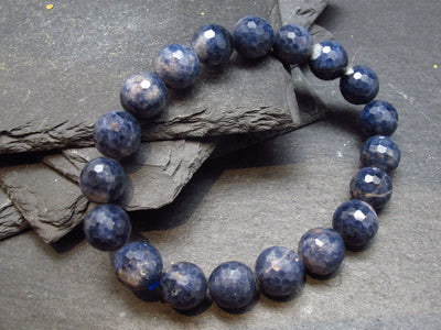 Blue Sapphire Genuine Bracelet ~ 7 Inches ~ 10mm Round Facetted Beads