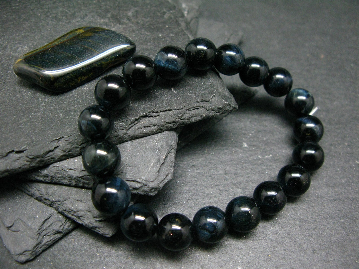 Hawks Eye Genuine Bracelet ~ 7 Inches ~ 10mm Round Beads