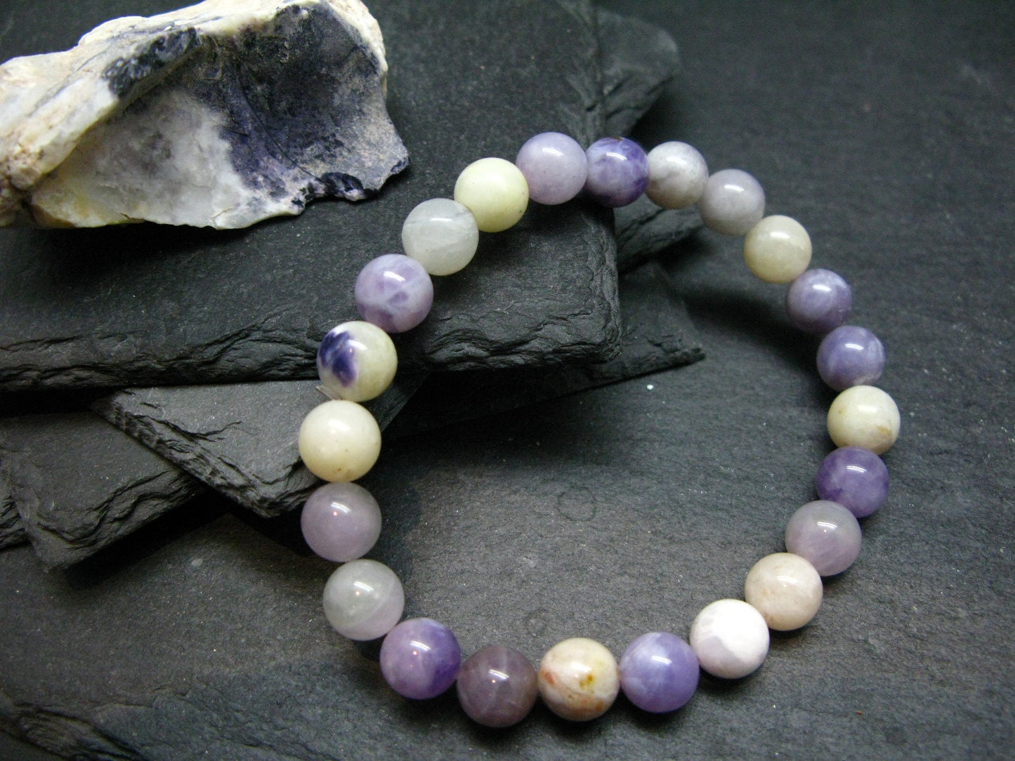 Tiffany Stone Violet Opal Genuine Bracelet ~ 7 Inches ~ 8mm Round Beads