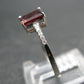 Natural Rectangular Faceted Red Garnet Rhodium Plated Sterling Silver Ring with CZ - Size 5.75