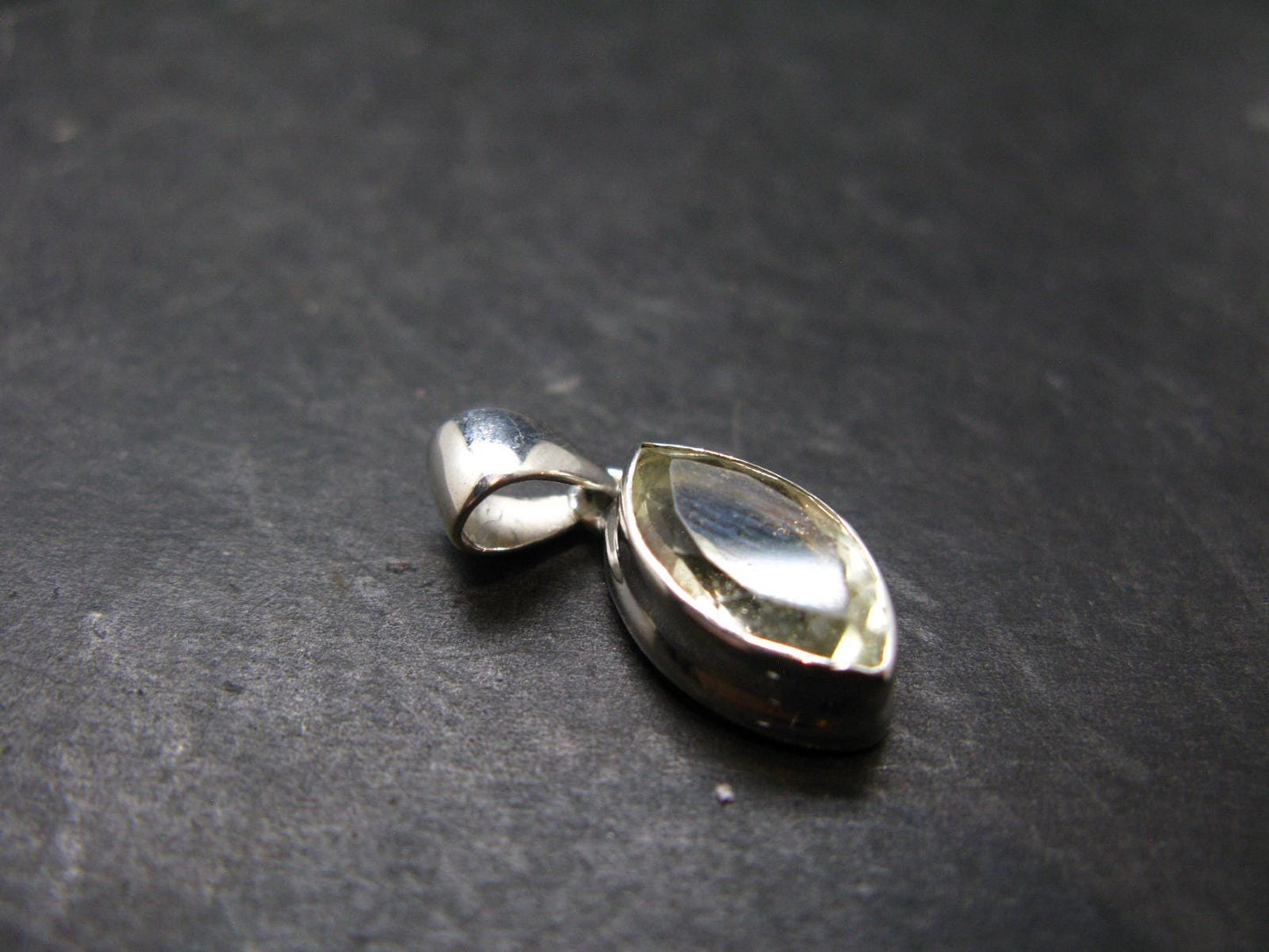 Gem Libyan Desert Glass Tektite Faceted Pendant Sterling Silver from Libya - 1.0" - 2.68 Grams