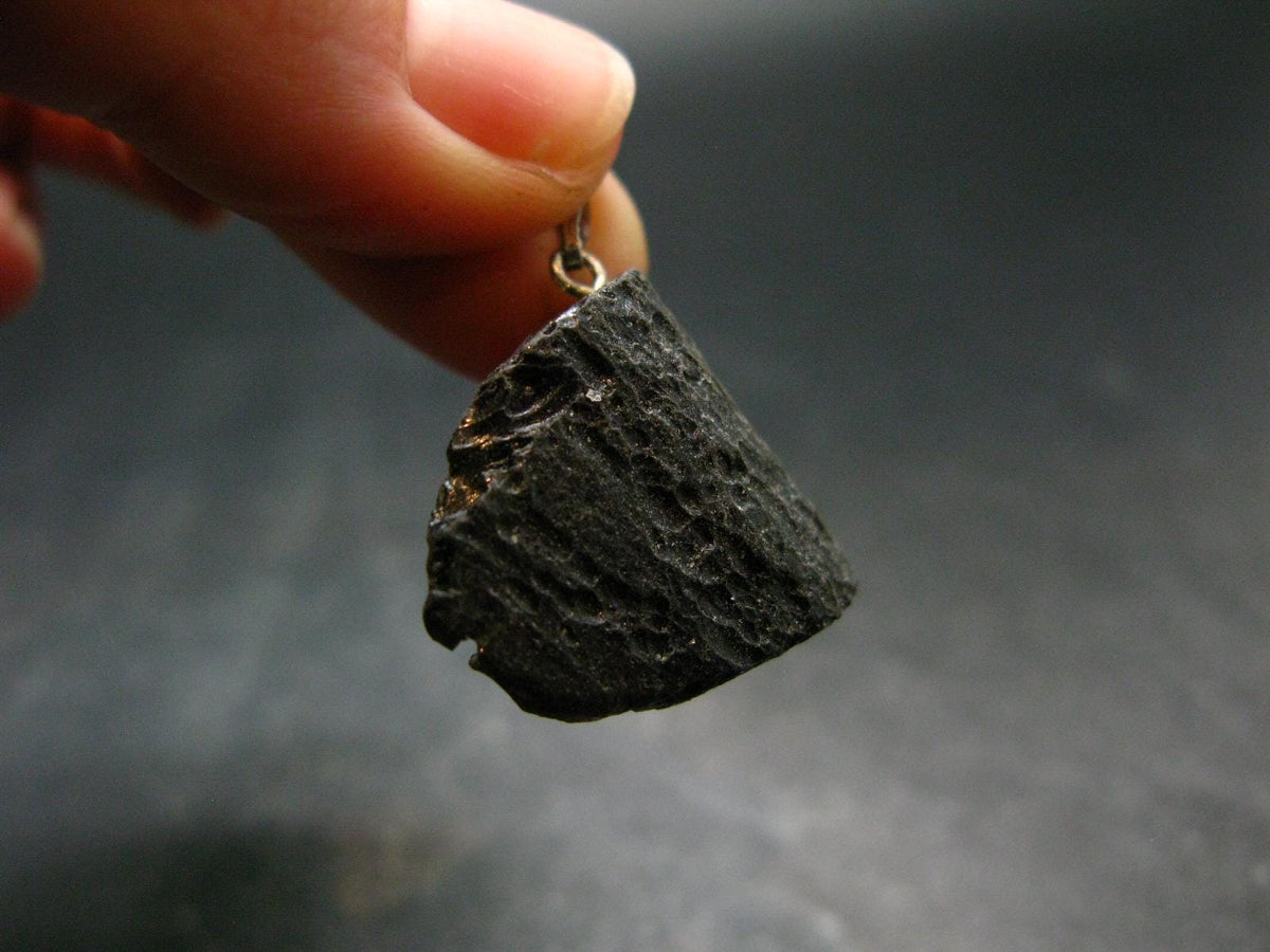 Tibetan Black Tektite Silver Pendant From Tibet - 1.1" - 4.08 Grams