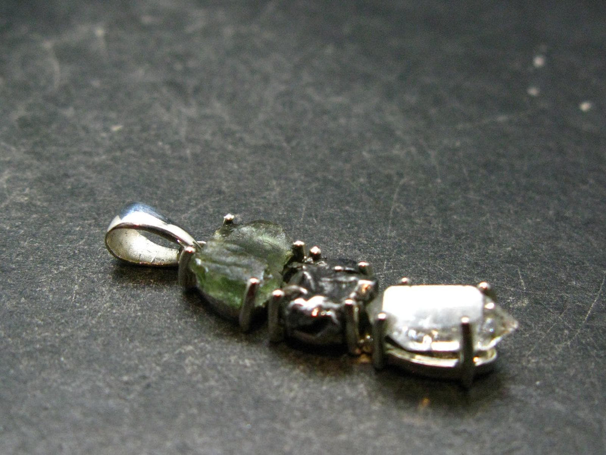 Moldavite Herkimer Meteorite Sterling Silver |Pendant From Czech Republic - 1.4" - 3.21 Grams