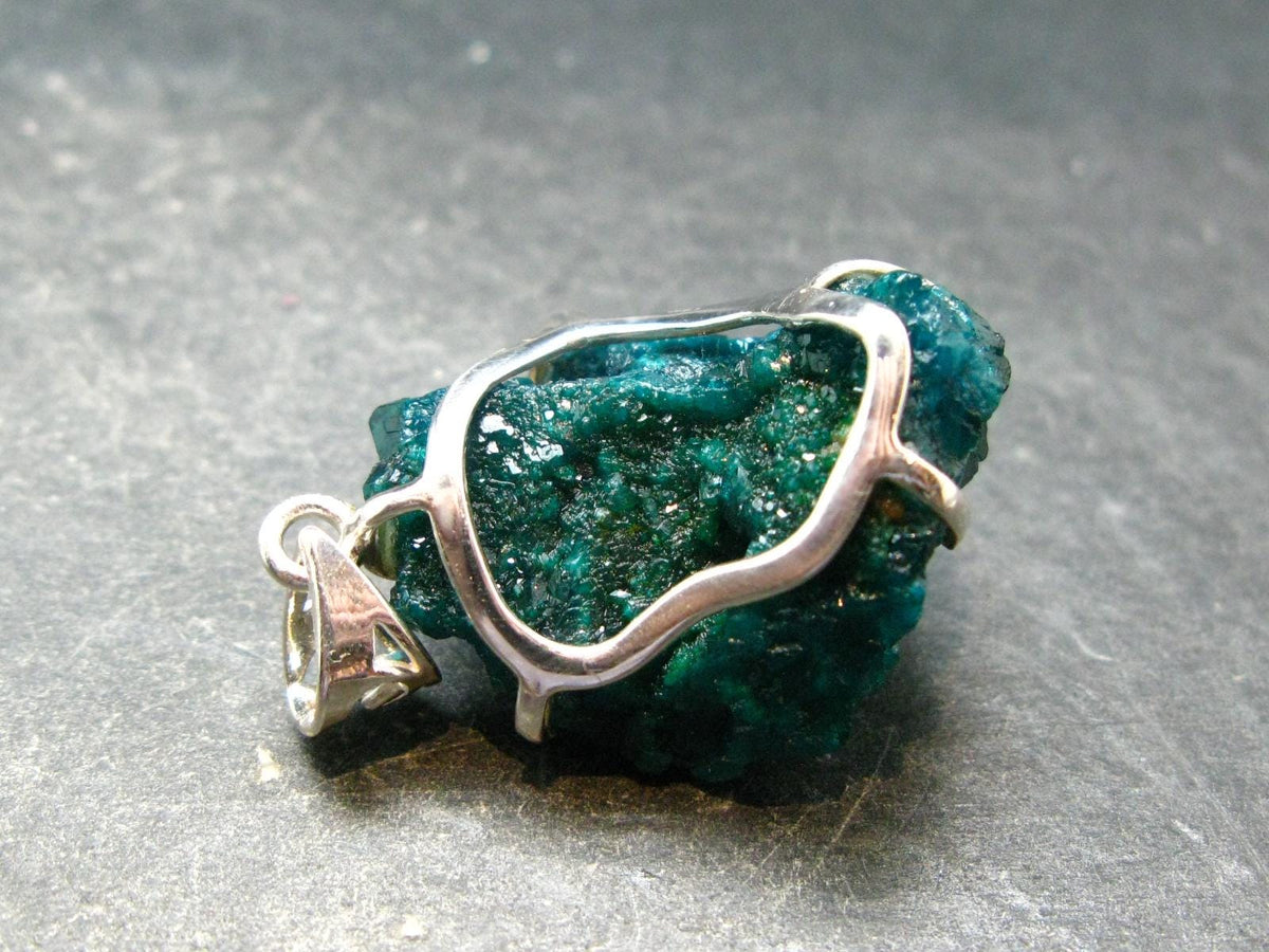 Dioptase Crystal Silver Pendant from Congo - 15.0 Grams - 1.6"