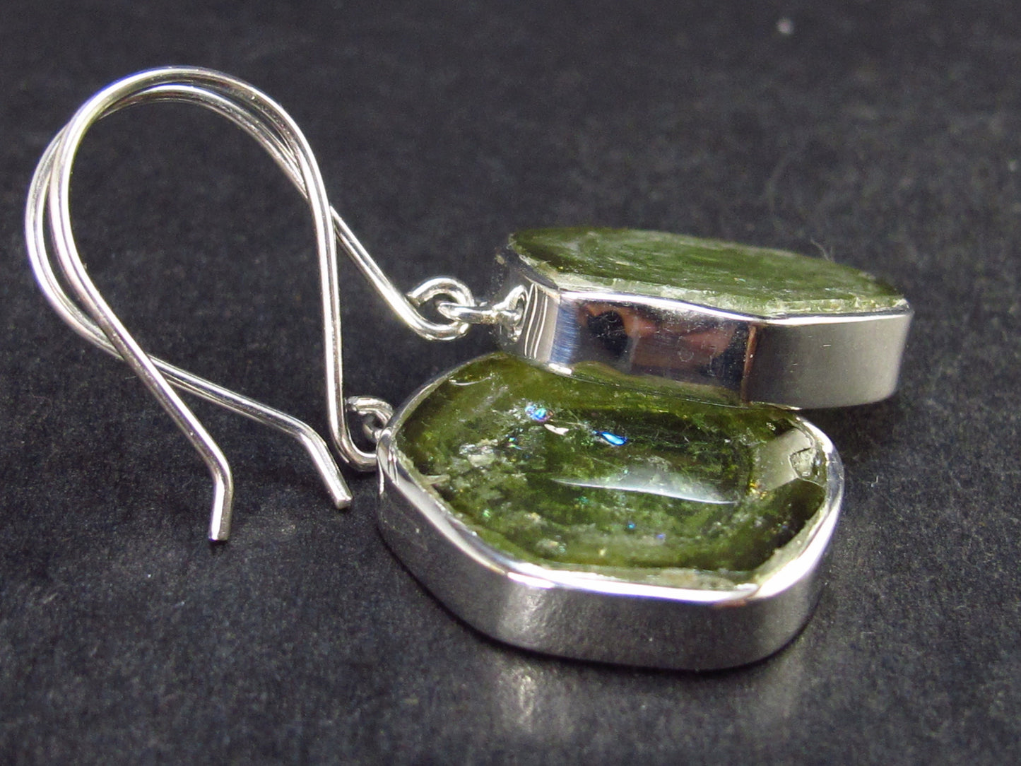 Natural Fabulous Asymmetrical Green Tourmaline Sterling Silver Earrings - 1.7" - 8.3 Grams