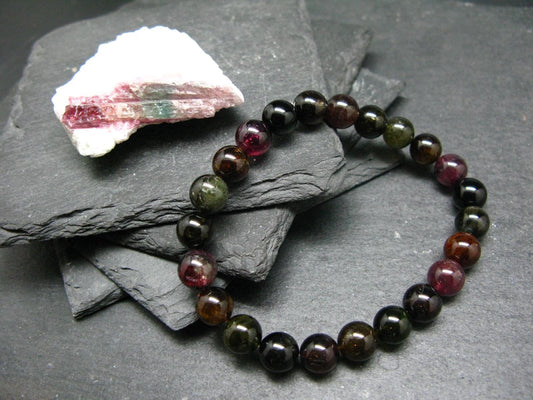 Watermelon Bicolor Tourmaline Genuine Bracelet ~ 7 Inches ~ 9mm Round Beads