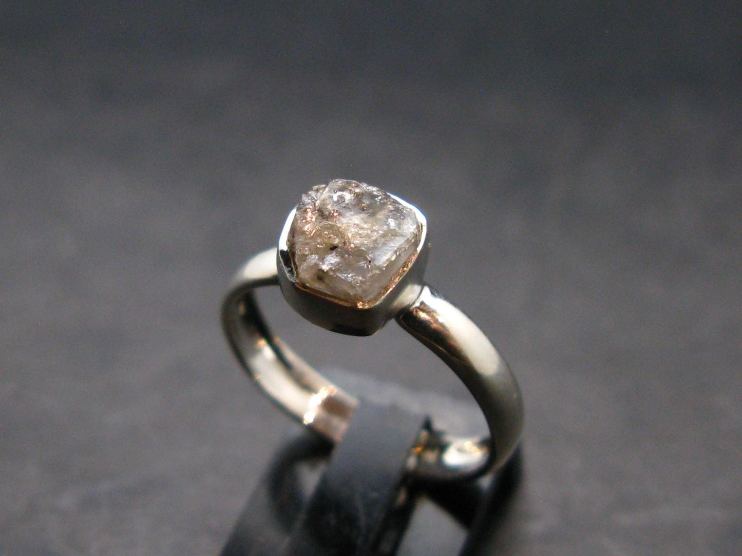 Gray Herderite Silver Ring from Africa - Size 6 - 1.77 Grams