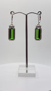 Green Helenite Emerald Cut Earrings – Halo Sterling Silver Dangle Earrings