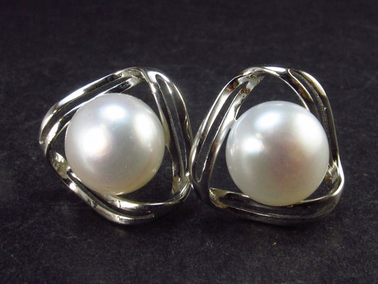 9mm Round Freshwater Cultured Pearls 925 Silver Stud Earrings