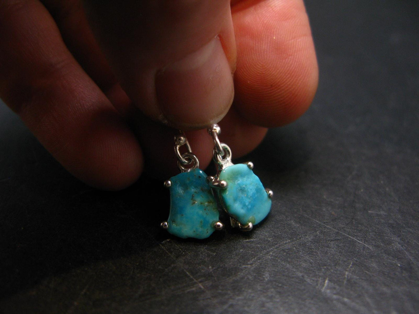 Nice Raw Natural Turquoise Sterling Silver Earrings from Mexico - 1.4 Grams