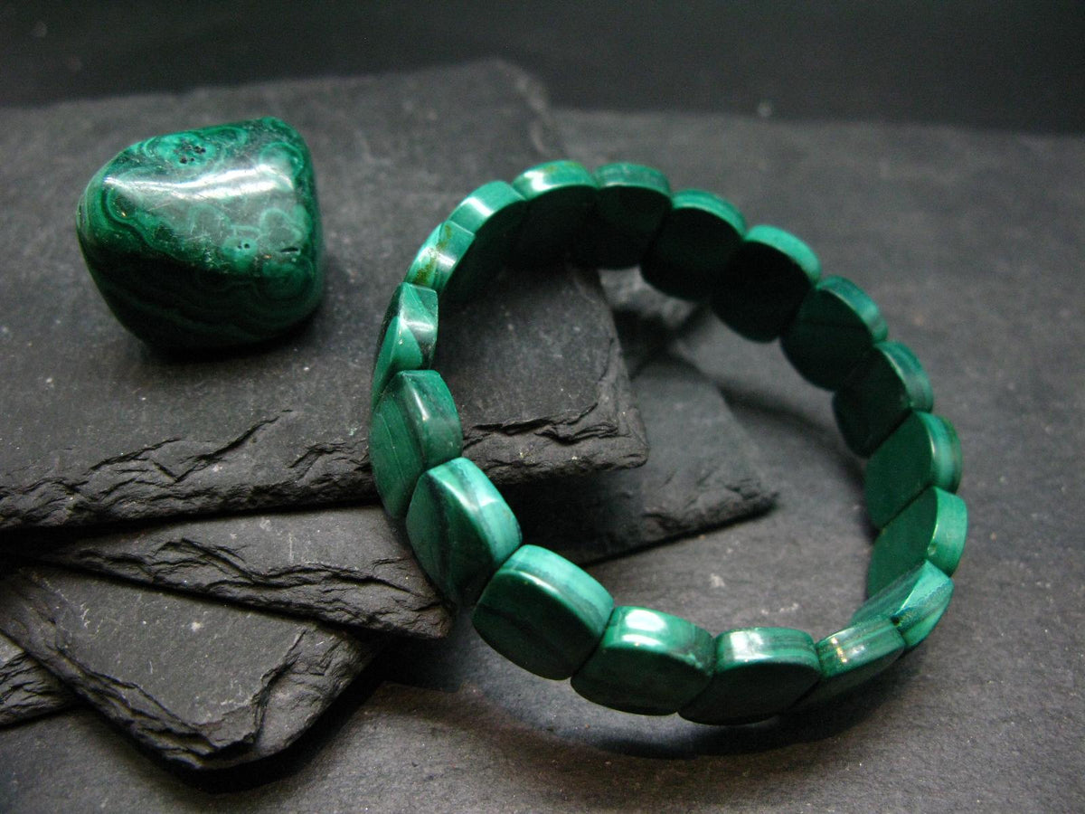 Malachite Genuine Bracelet ~ 7 Inches ~ 14mm Oval Beads