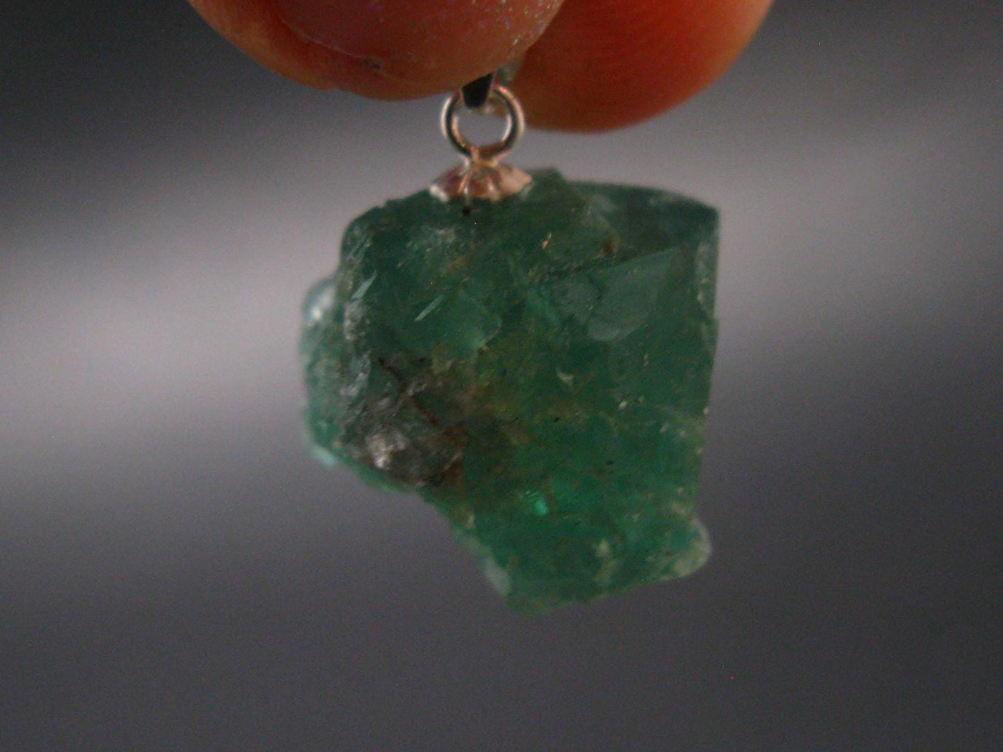 Rare!! Emerald Green Fluorite Crystal Silver Pendant From UK - 5.90 Grams - 0.8"