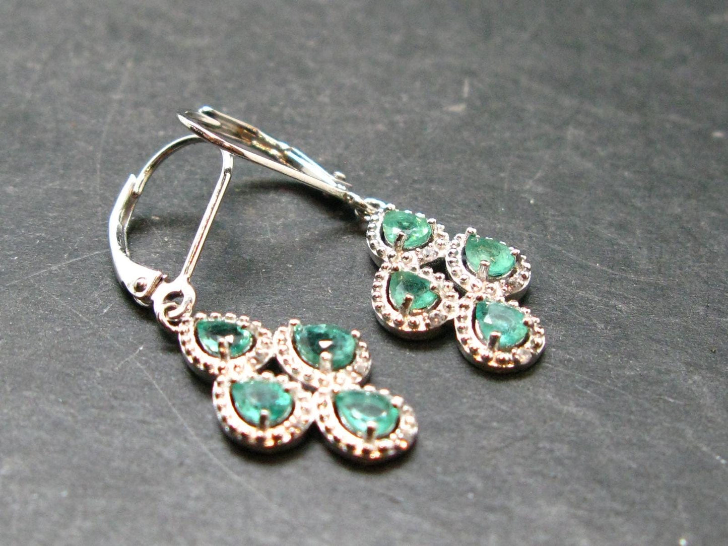 Gem Emerald Faceted Silver Earrings From Colombia - 2.58 Grams Total