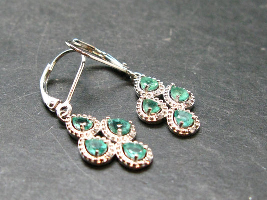 Gem Emerald Faceted Silver Earrings From Colombia - 2.58 Grams Total