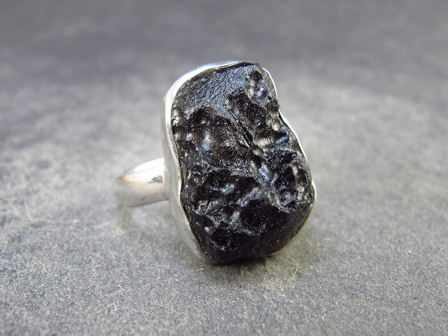 Black Tibetan Tektite Silver Ring from Tibet - Size 6.5 - 4.31 Grams