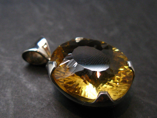 Stone of Success!! Genuine Intense Yellow Citrine Gem Sterling Silver Pendant From Brazil - 1.2" - 10.0 Grams