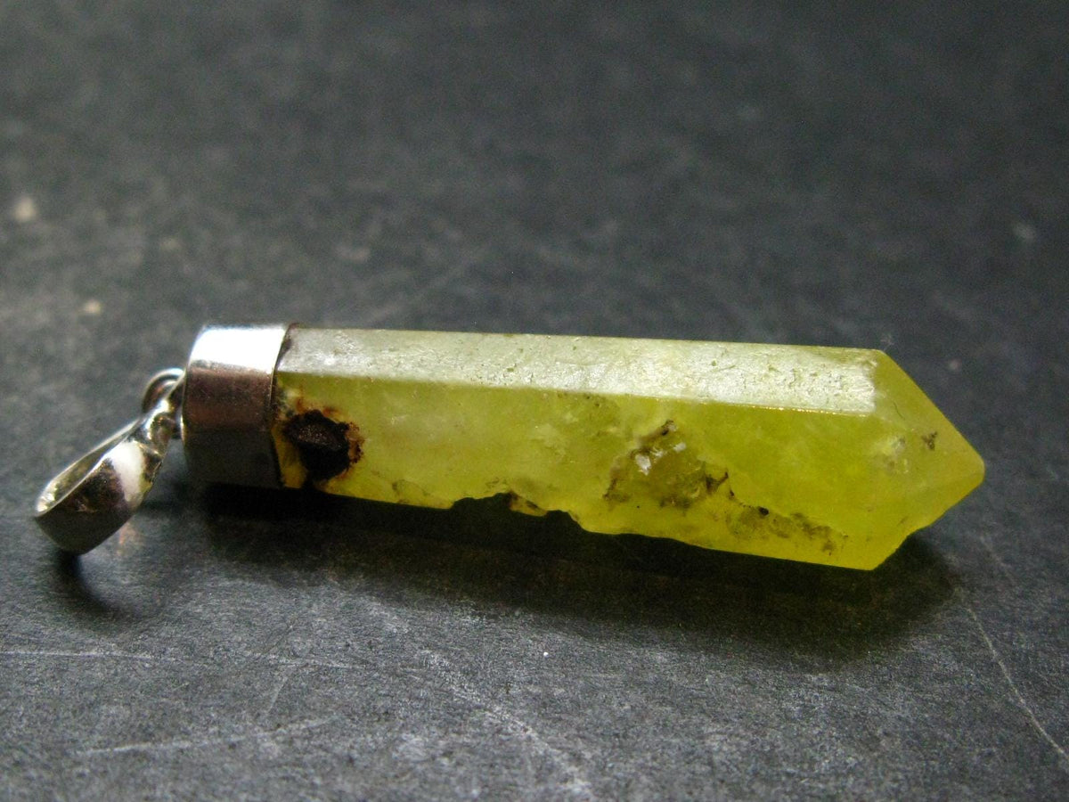Rare Yellow Brucite Crystal Silver Pendant From Pakistan - 1.9" - 4.59 Grams