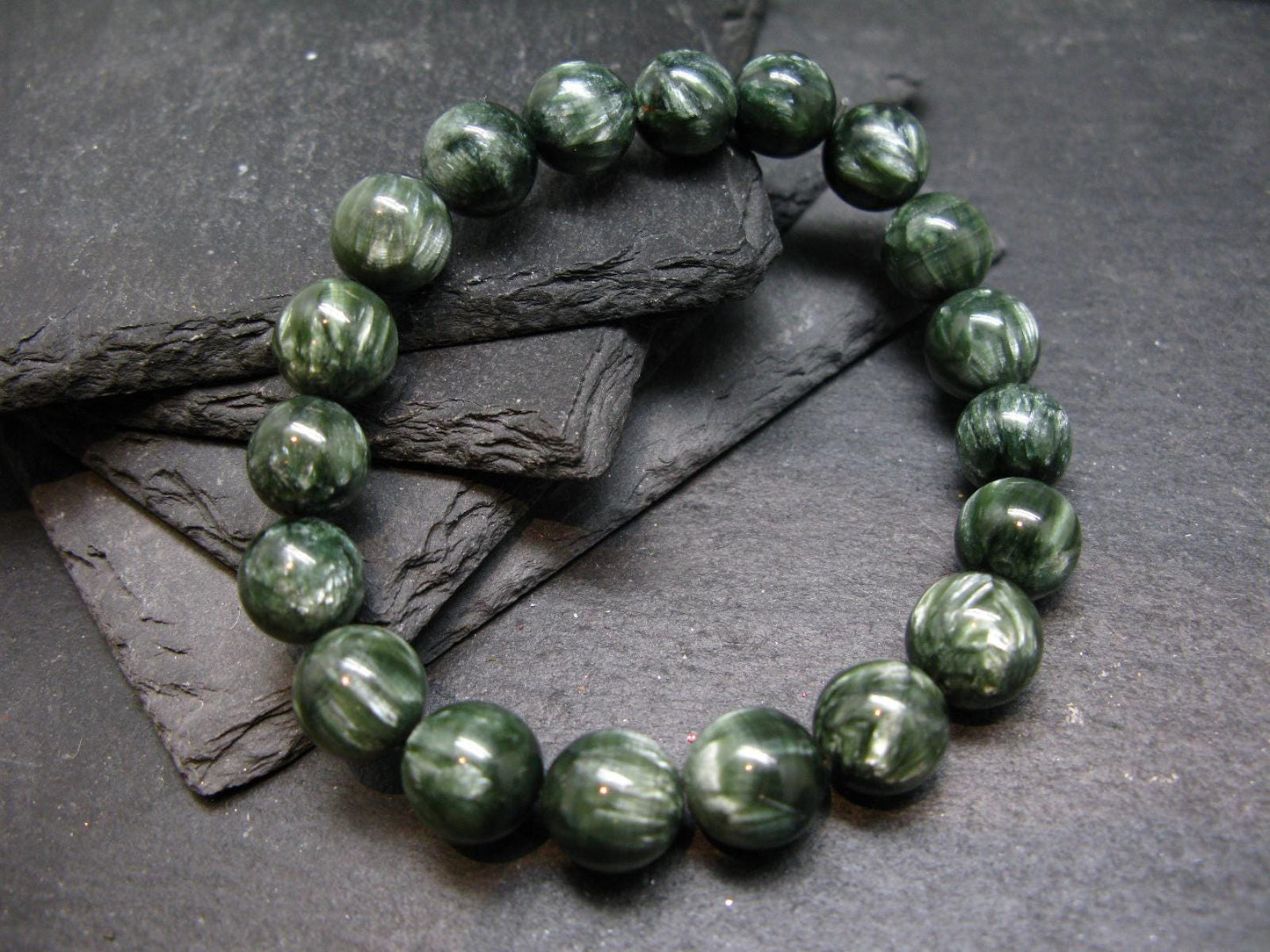 AAA Grade Seraphinite Clinochlore Genuine Bracelet ~ 7 Inches ~ 10mm Round Beads