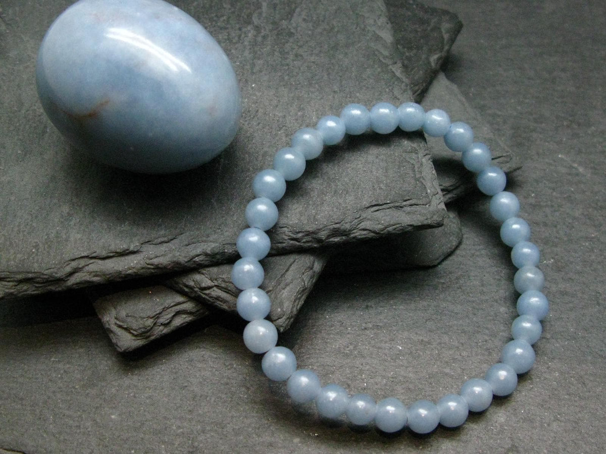 Angelite Anhydrite Genuine Bracelet ~ 7 Inches ~ 6mm Round Beads