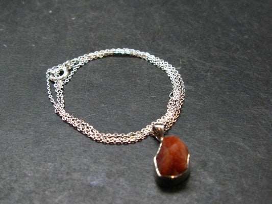 Raw Sunstone Silver Pendant With Chain From Tanzania - 0.7"