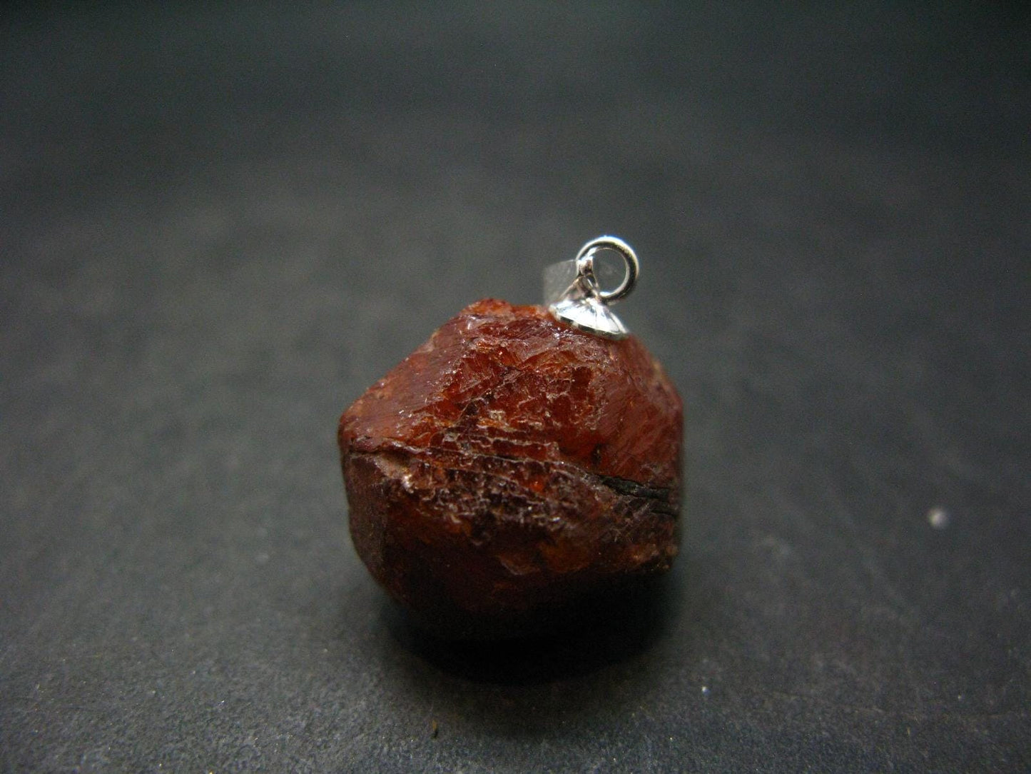 Gem Spessartine Spessartite Orange Garnet Pendant in SS From Tanzania - 0.9" - 6.65 Grams