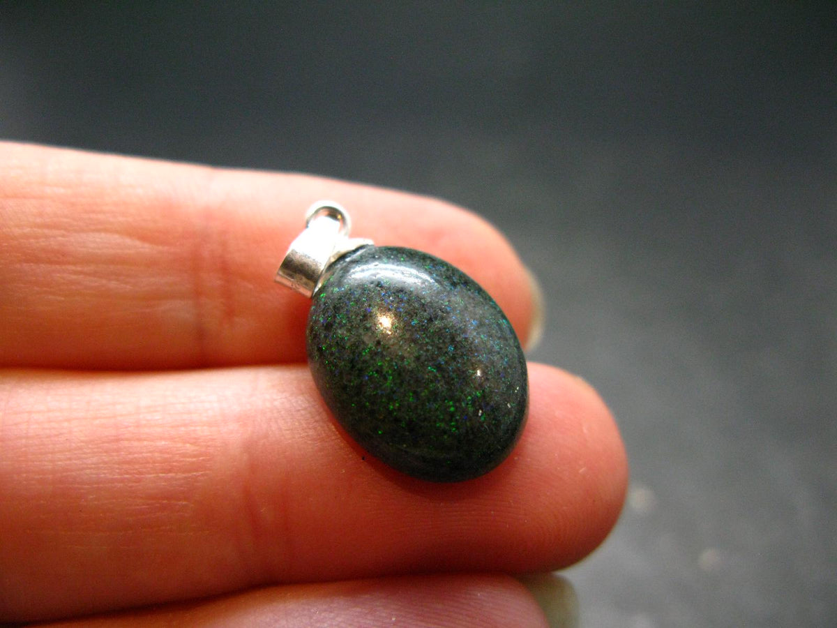 Rare Black Opal Sterling Silver Pendant From Australia - 0.9" - 1.49 Grams