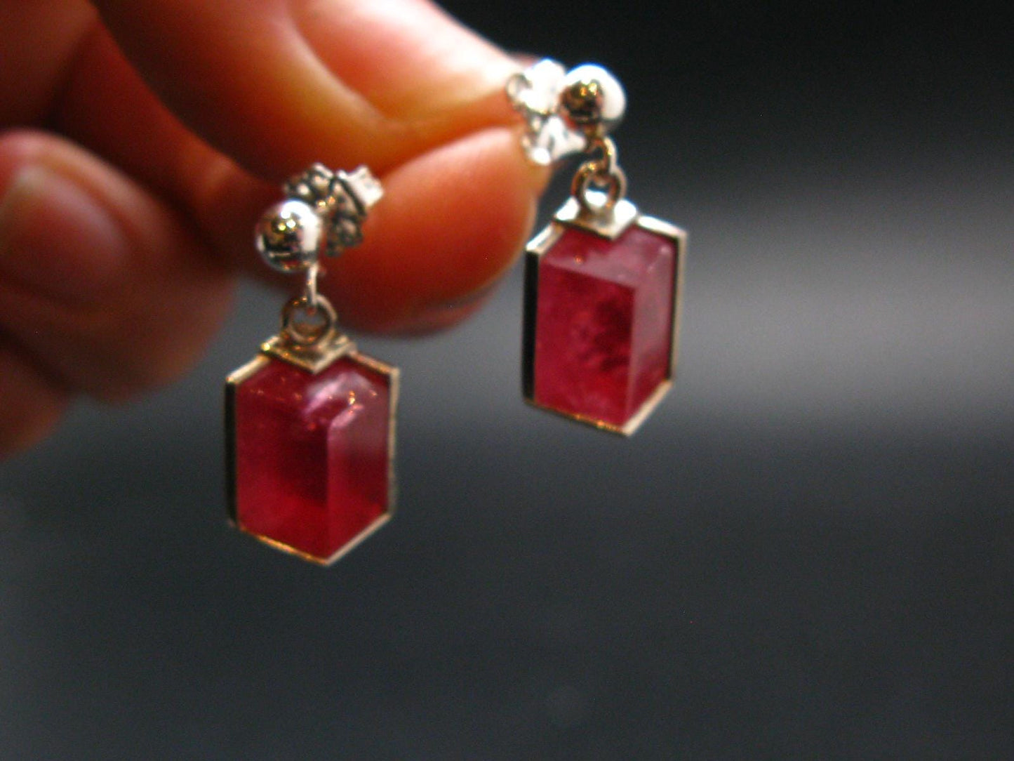 Rhodochrosite Gem Sterling Silver Stud Earrings From Alma Colorado - 0.7" - 4.08 Grams