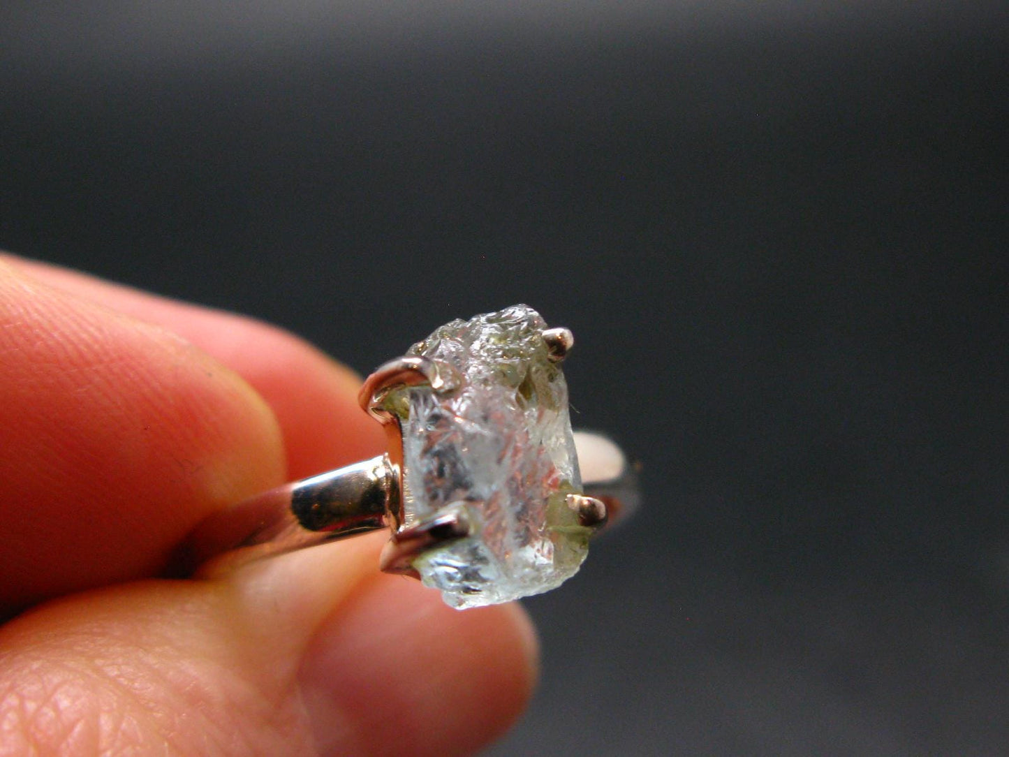 Raw Aquamarine Gem Sterling Silver Ring From Brazil - Size 8 - 2.83 Grams