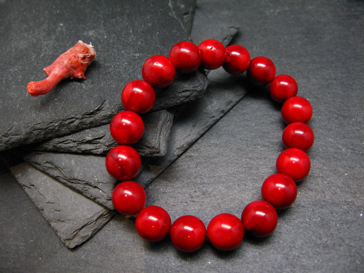 Red Coral Genuine Bracelet ~ 7 Inches ~ 11mm Round Beads