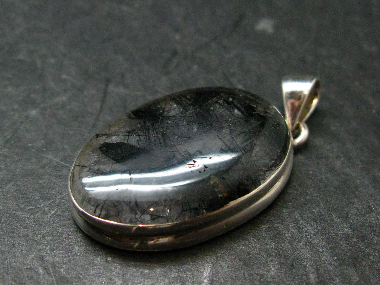 Large Tourmalinated Quartz Crystal Silver Pendant From Brazil - 1.5" - 7.75 Grams