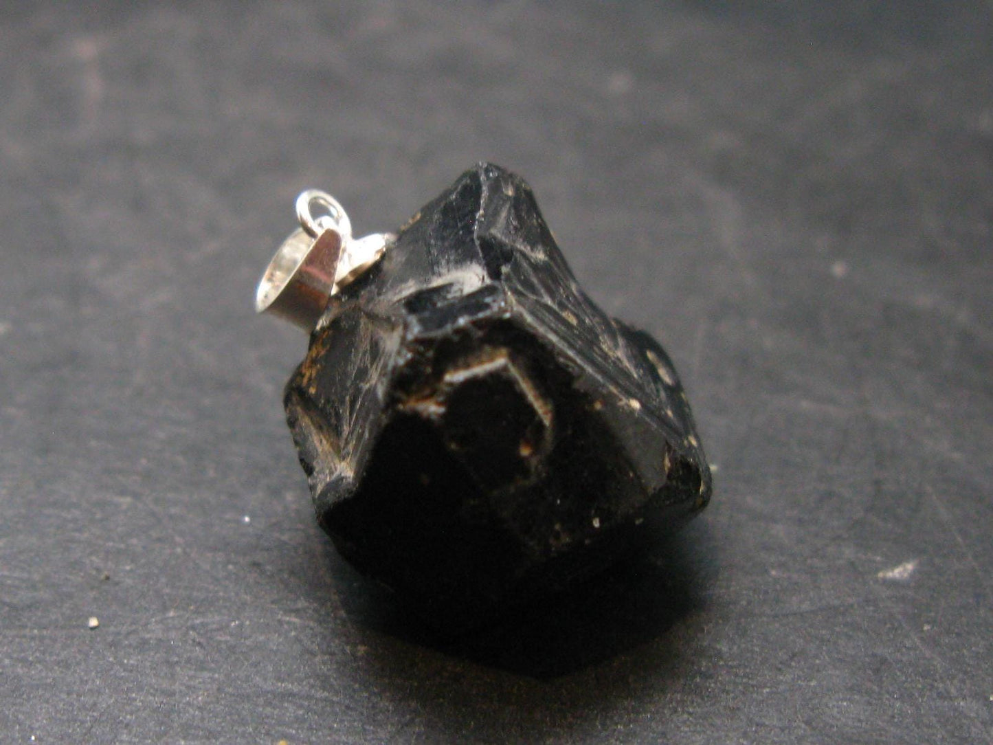 Sharp Black Melanite Andradite Garnet Silver Pendant From Mali - 1.0" - 9.2 Grams