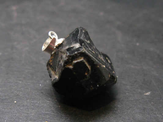 Sharp Black Melanite Andradite Garnet Silver Pendant From Mali - 1.0" - 9.2 Grams