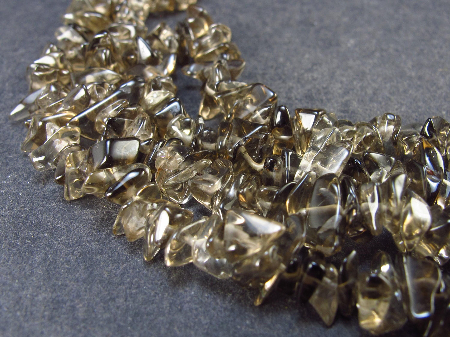 Lot of 3 Natural Tumbled Beads Smoky Quartz Necklaces from Brazil - 18"