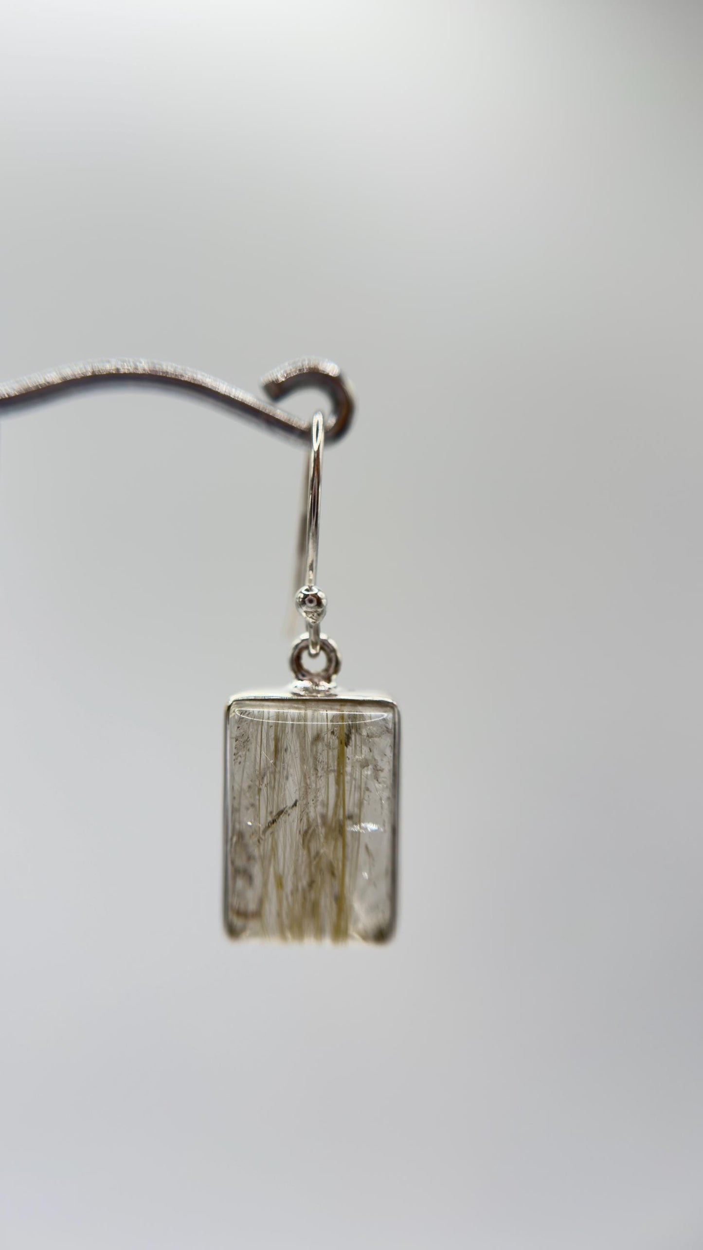 Rutilated Quartz Rectangle Drop Earrings – Natural Crystal Sterling Silver Dangle Jewelry