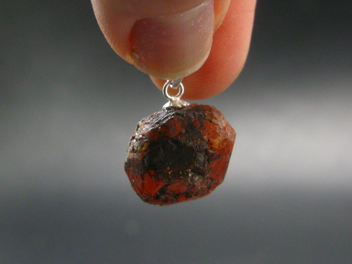 Gem Spessartine Spessartite Orange Garnet Pendant in SS From Tanzania - 0.8" - 7.14 Grams