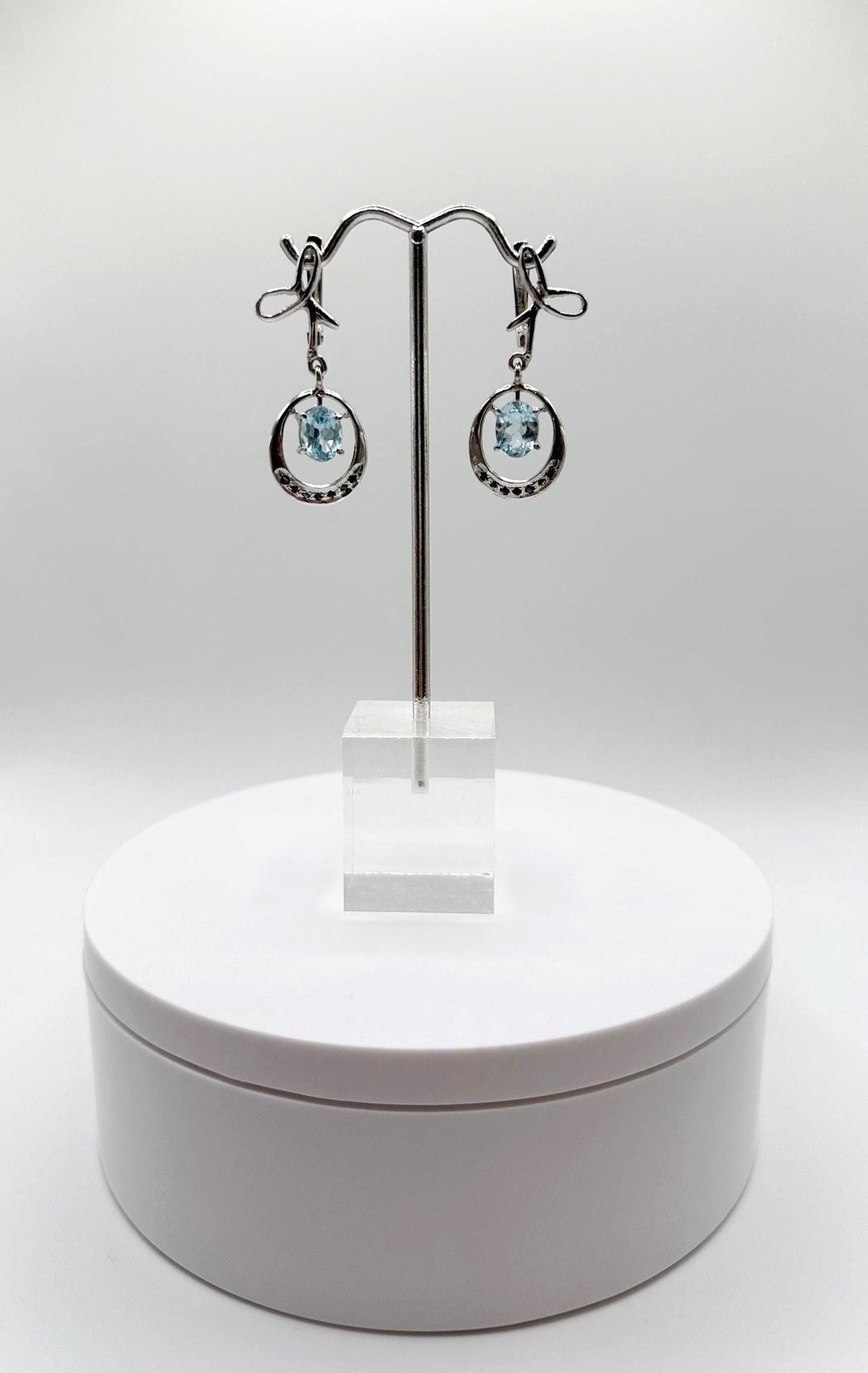 Swiss Blue Topaz Circle Drop Earrings in Sterling Silver - Weight 7.28 Grams