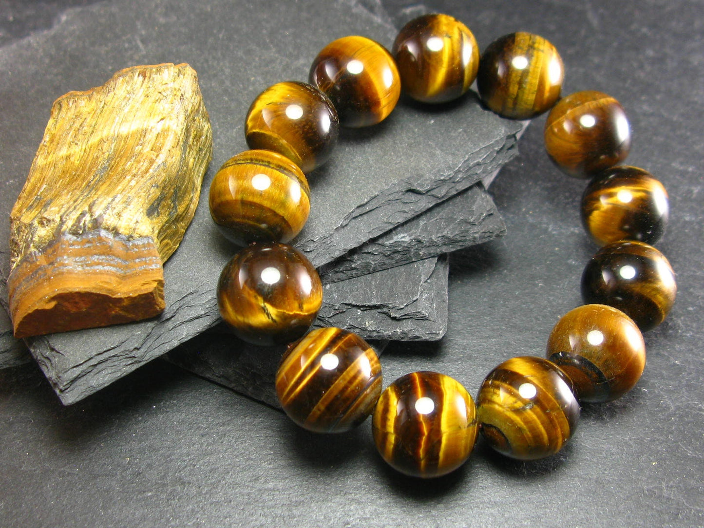 Tiger Eye Genuine Bracelet ~ 7 Inches ~ 16mm Round Beads