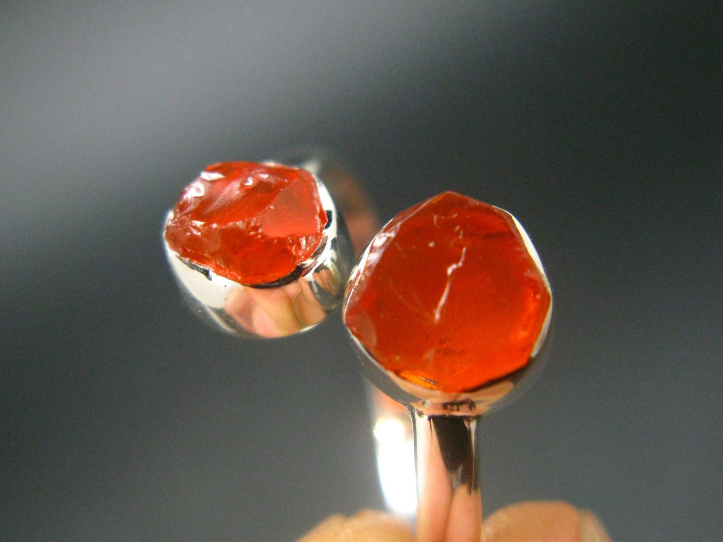 Fire Opal Silver Ring From Mexico - 2.09 Grams - Adjustable size