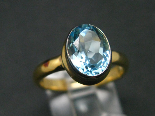 Natural Blue Topaz Sterling Silver Gold Plated Ring - 3.23 Grams - Size 7