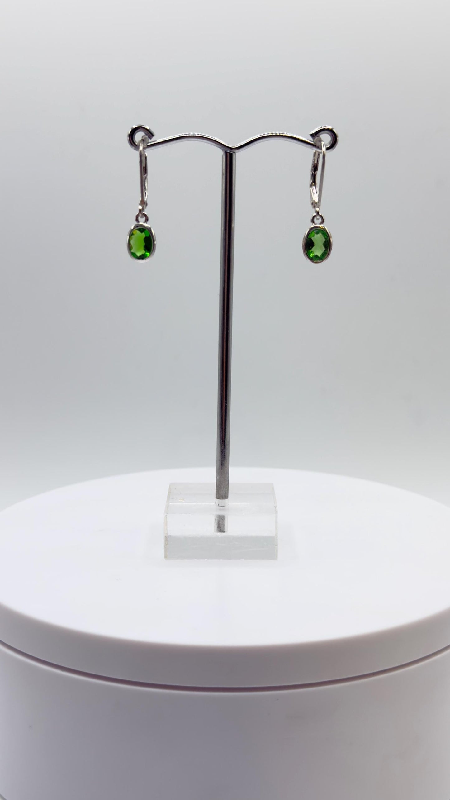 Green Helenite Drop Earrings in Sterling Silver – Oval Gemstone Dangles