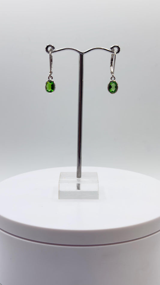 Green Helenite Drop Earrings in Sterling Silver – Oval Gemstone Dangles