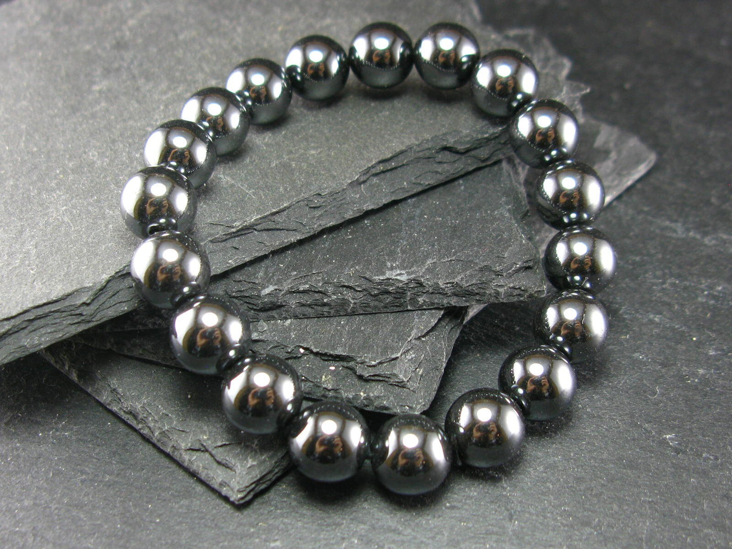 Hematite Genuine Bracelet ~ 7 Inches ~ 10mm Round Beads